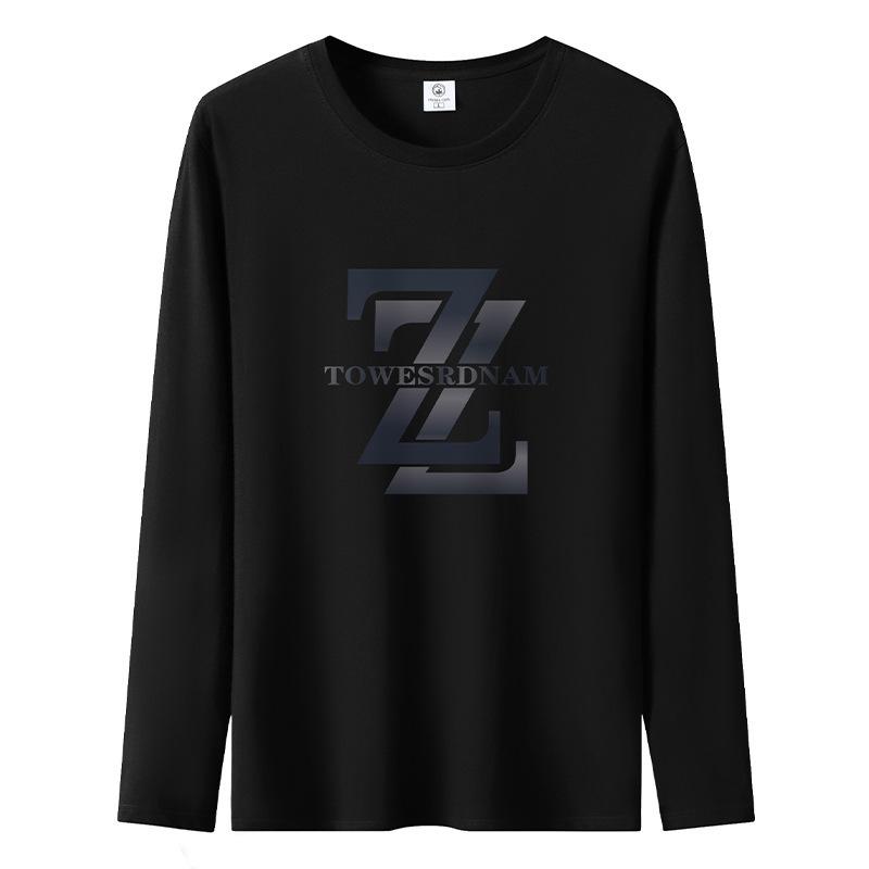 

Футболка с узором Double Z большого размера для мужчин с длинными рукавами из чистого хлопка, повседневный мужской свитер S-5XL S чёрный