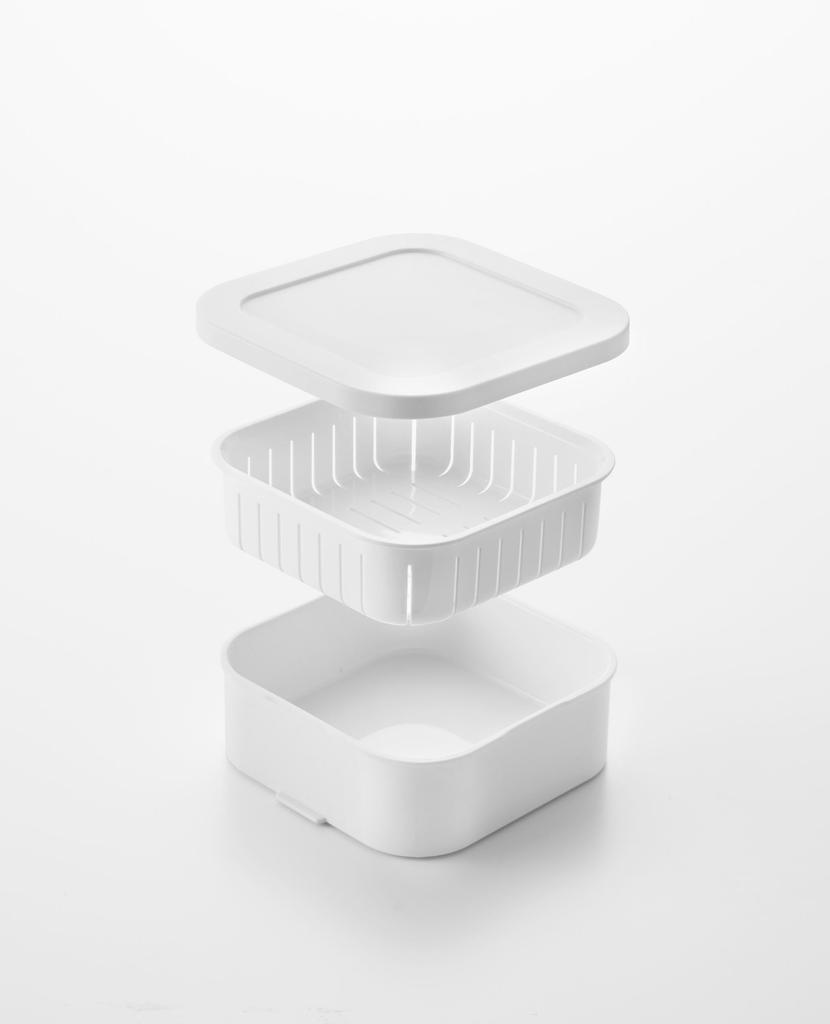 Yamazaki Tower Frozen Rice Container Airtight Lunch Box W X D X and Freezer 1365 Two-Tier & Valve-Equipped Set, White, 12.2cm 12.2cm 8.8cm H,