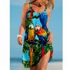 Sunflower Parrot Print Strap Mini Beach Dress Women Boho Summer Sexy Floral Dress Sleeveless Party Evening Dresses