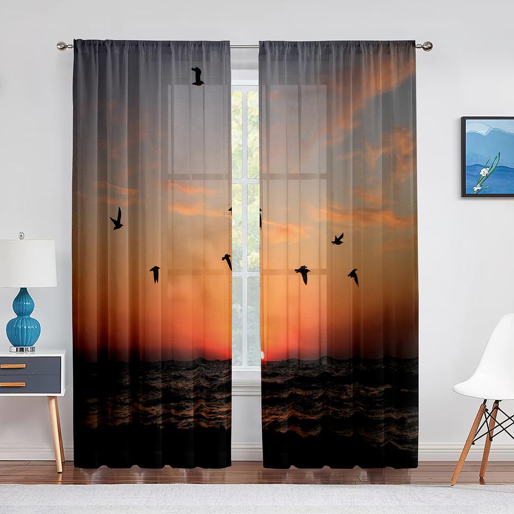 Vögel Fliegende Tiere Sonnenuntergang Himmel Transparente Vorhänge für Wohnzimmer Chiffon Voile Vorhang Schlafzimmer Küche Tüllvorhang Fenstervorhänge