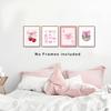 okaxscm Pink Coquette Bow Trendy Preppy Wall Art Prints Set of 4, Coquette Room Decor, Preppy Room Dorm Decor Aesthetic, Pink Bow Cherry Disco Ball