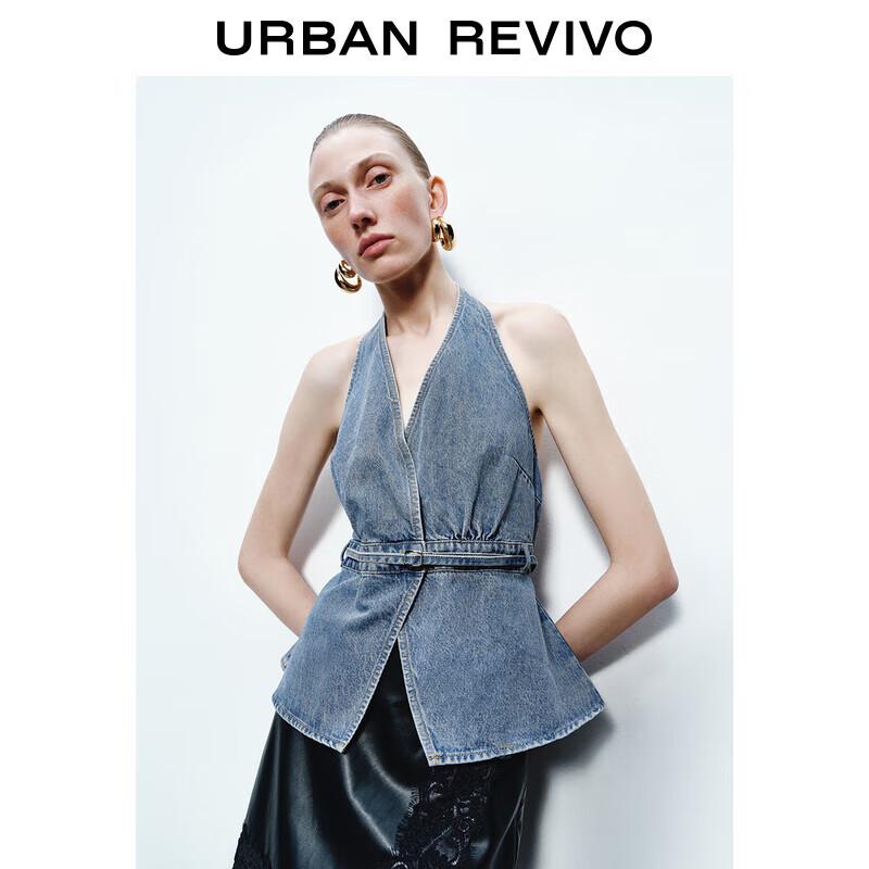 Женская ретро джинсовая рубашка UR с вырезами на спине без рукавов XL
