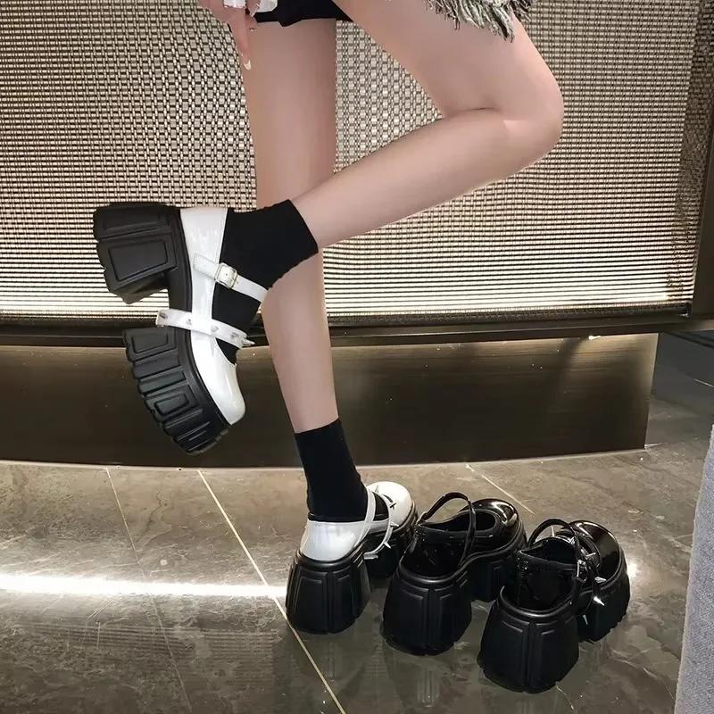 Fashion 8CM Women Leather Platform Sneakers Wedge Heels Ladies 2024 New Autumn Chunky Sneakers Woman Mary Janes Thick Sole Walking Pumps