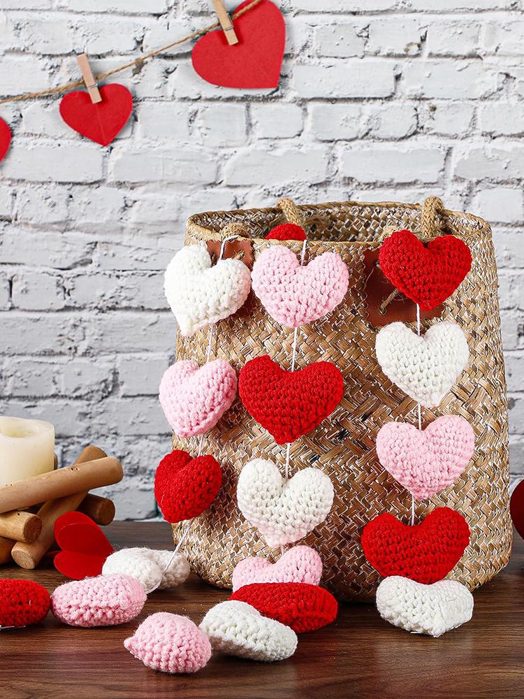 12 Bucăți Pandantiv Inimă Tricotată Agățat Manual Croșetat Inimă Ornament pentru Pom Cadou pentru Prieten Cadou pentru Profesor