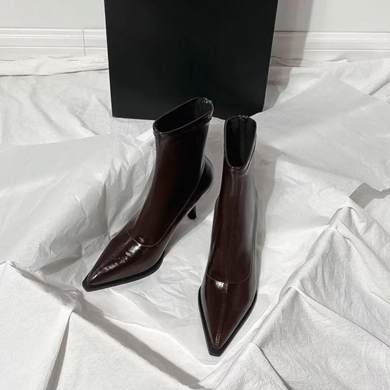 Mote Høst Vinter Mote Tynn Hæl Slank Ankelstøvlett Dame Spiss Tå Glidelås Sko Moderne Korte Støvletter Zapatos De Mujer