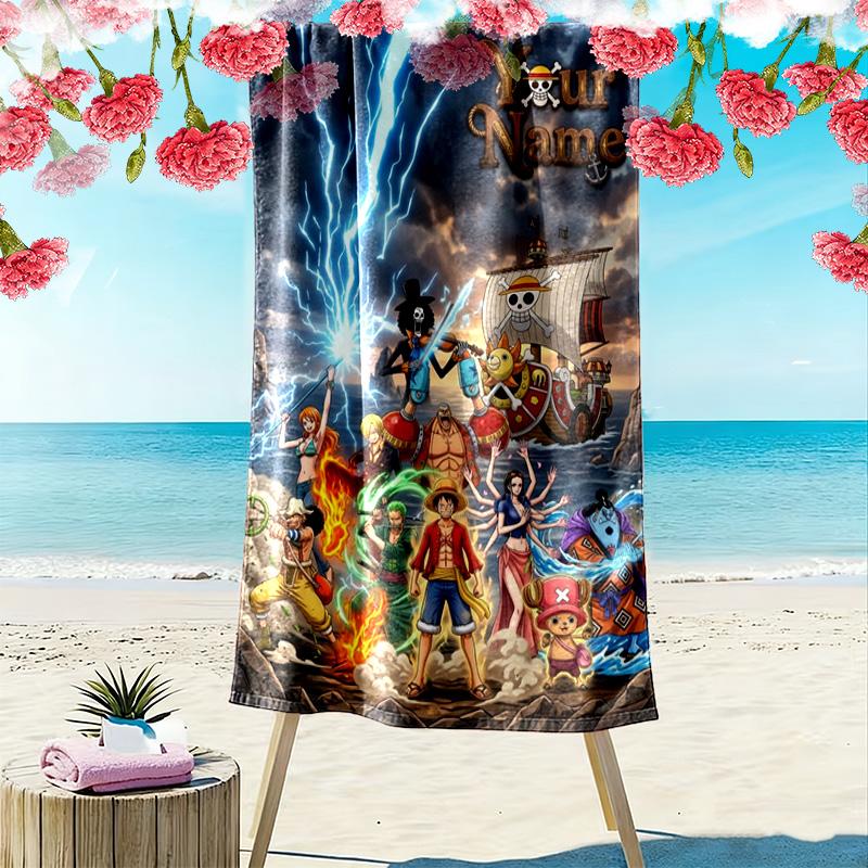 Name Custom Japanese Anime Pirate Print Beach Towel, Large Soft Quick Dry Towel for Beach Camping Swimming