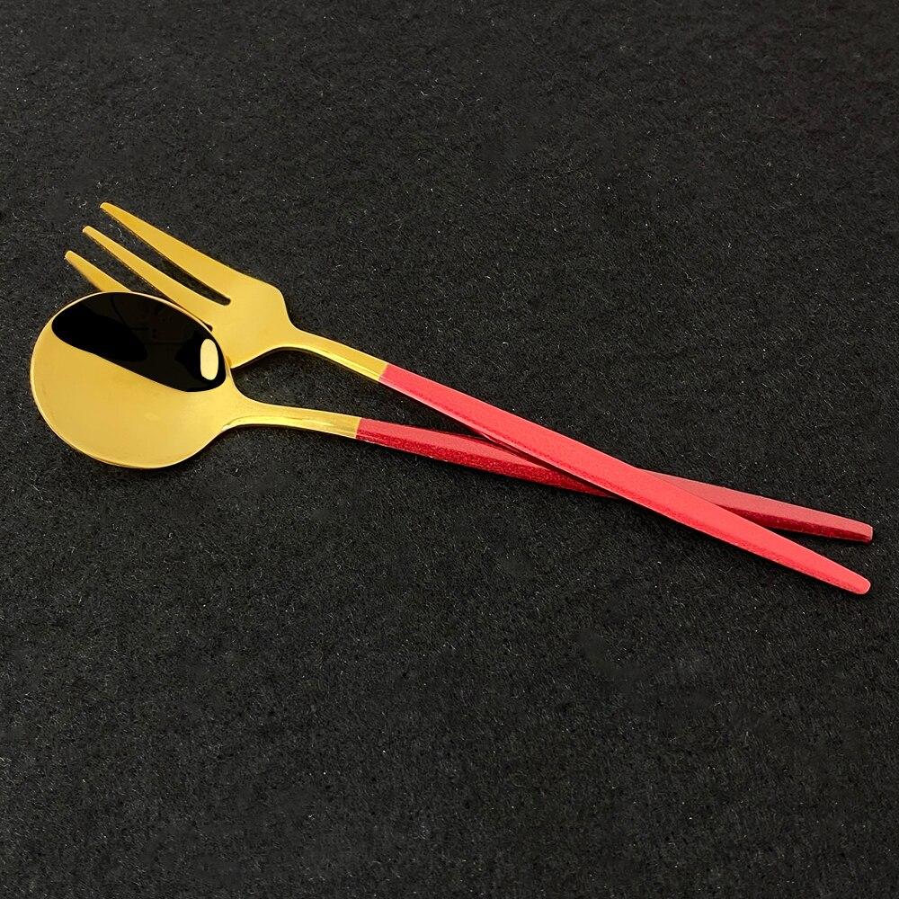 5Pcs Red Gold Cutlery Set Stainless Steel Food Tableware Set Home Steak Knife Fork Coffee Spoon Teaspoon Upscale Dinnerware Set
