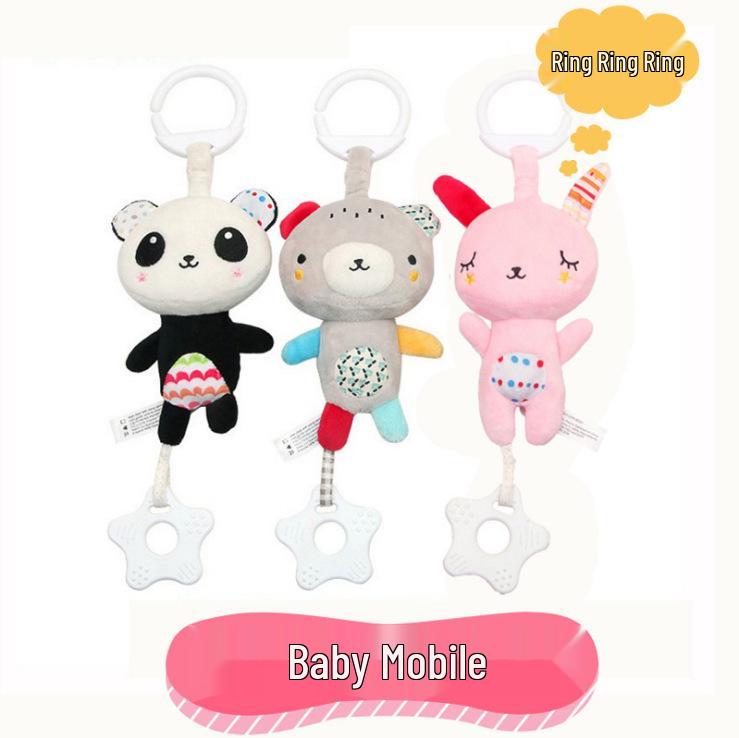 Baby Musical Plush Bear & Rabbit Teether Pendant - Multifunctional Educational Hanging Toy for Cribs & Car Seats