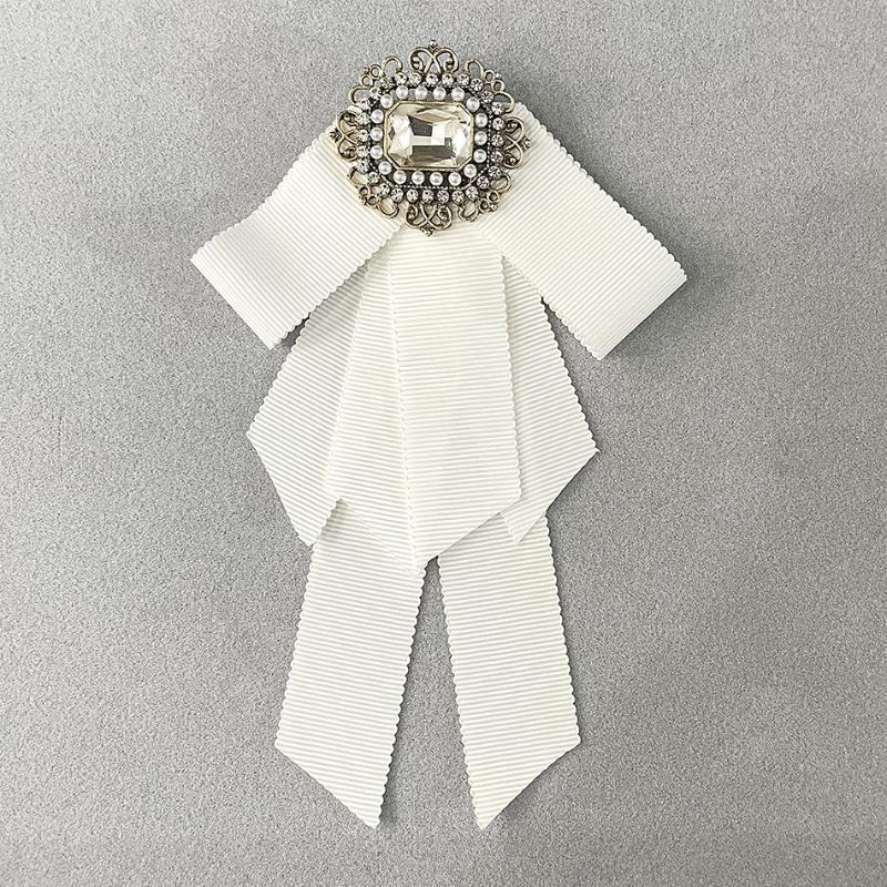 

Black White Bow Ribbon Pearl Brooch Women Vintage Ribbon Bow Tie Clothing Accessories білий