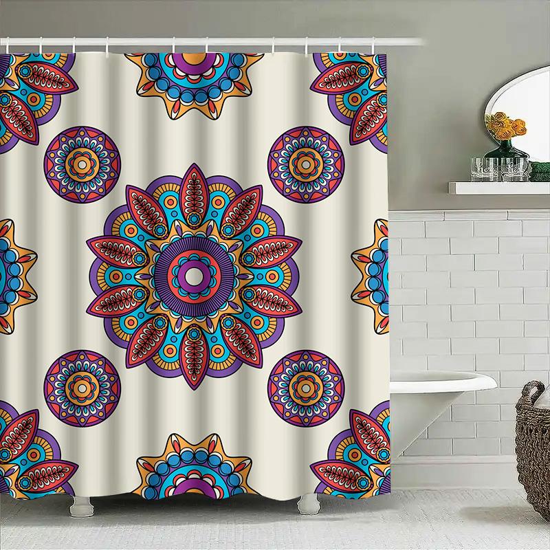 

Decorative Shower Curtain Set Multicolor Mandala Floral Design, Polyester Fabric Waterproof For Bathrooms 180 X 180Cm W60H190(CM)-1 Pcs