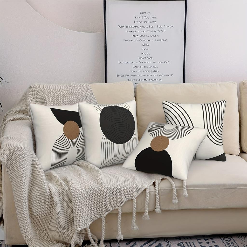 Set Federe Minimaliste Astratte, Design a Linee Geometriche, Copricuscino in Poliestere per Divano Soggiorno, Ideale per Arredamento Casa