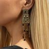Salircon Vintage Geometric Engraved Flower Tassel Drop Earring Woman  Trendy Charm Square Metal Pendant Earring Jewelry Gift