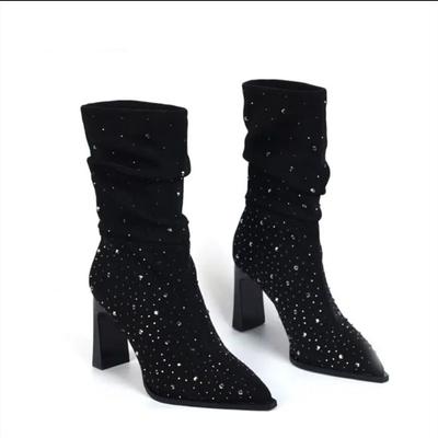 Fashion Outdoors Winter Women's Snow Boots Rhinestone Decoration Solid Color 2024 Hot Sale Pointed Toe Thick with Women Ankle Boots