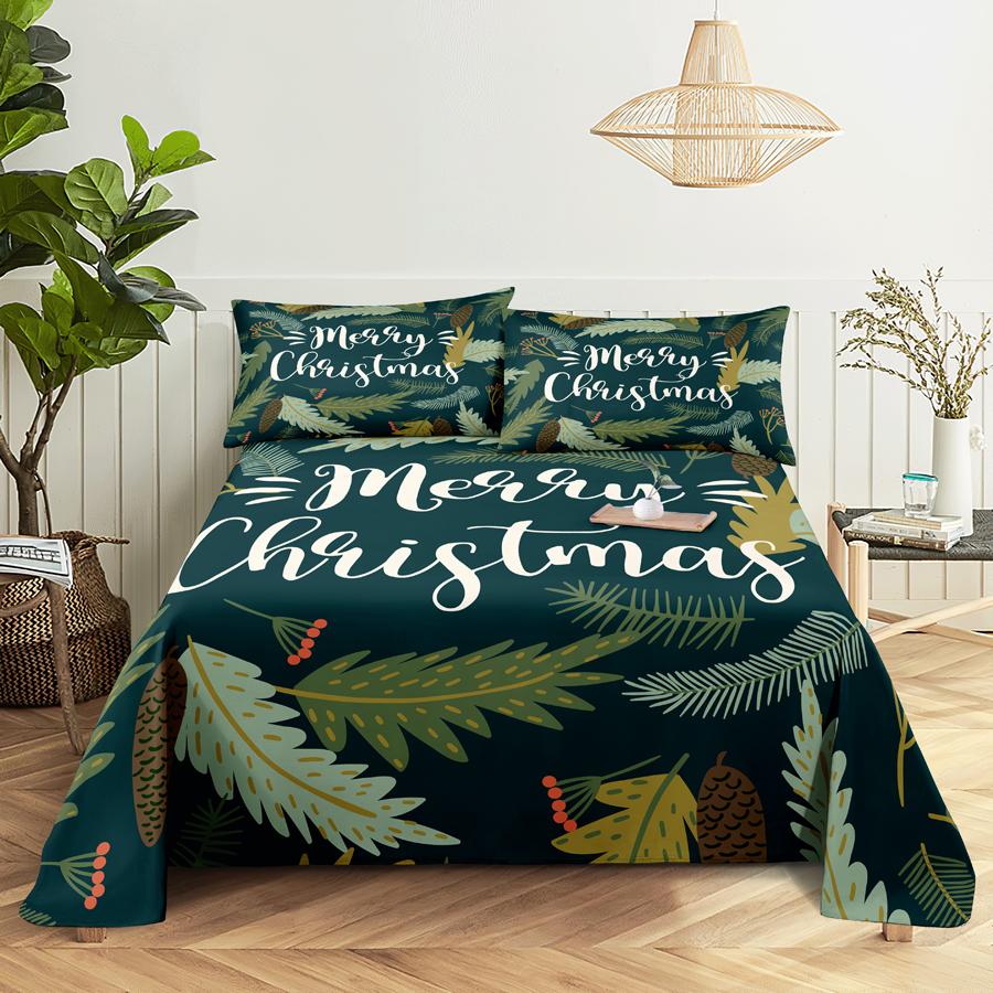 Bed Sheet Set 240x220 Christmas Tree With Pillowcase Letter Green For Single Double Beds Kids Adult 3D Bedding Texile Twin Full