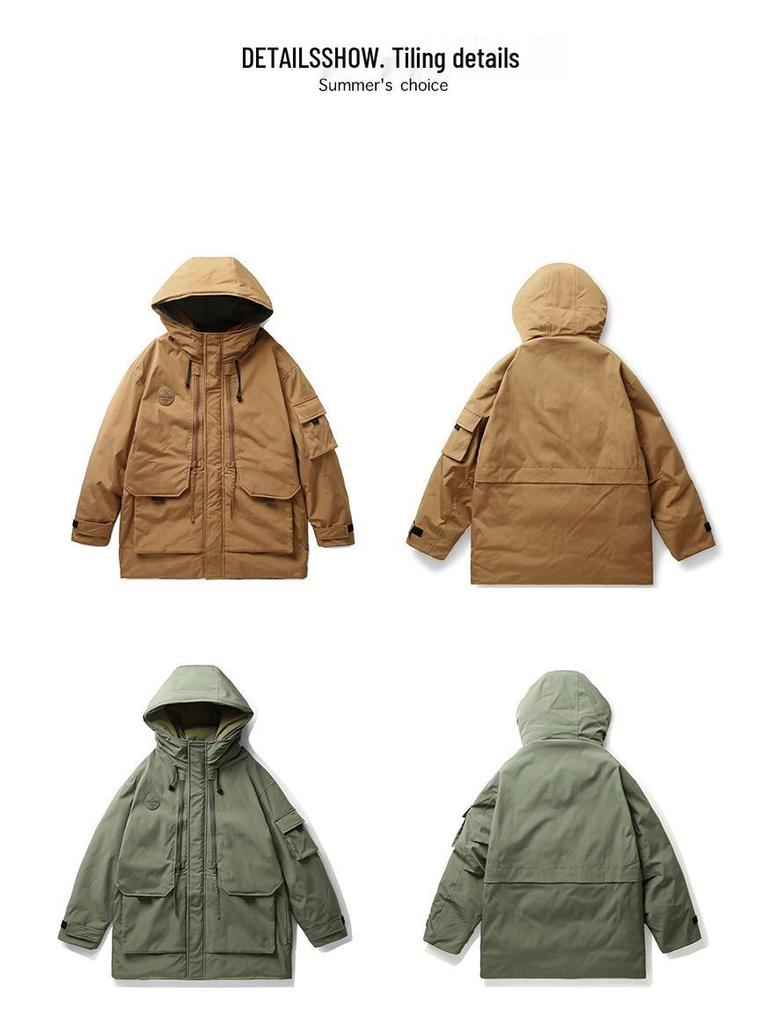 Men's Retro Mid-length Down Parka with Pockets - Trendy, Loose Fit, Plus Size