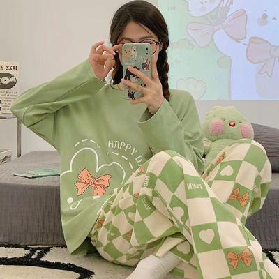 Women's Plus Size Cartoon Pajama Set: Long-Sleeve Spring/Fall Home Wear, Loose Fit, Suitable for Outdoors