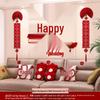 Wedding Garland Set for Living Room, Sofa, and Bedside - Bride & Groom Double Happiness Wall Decoration