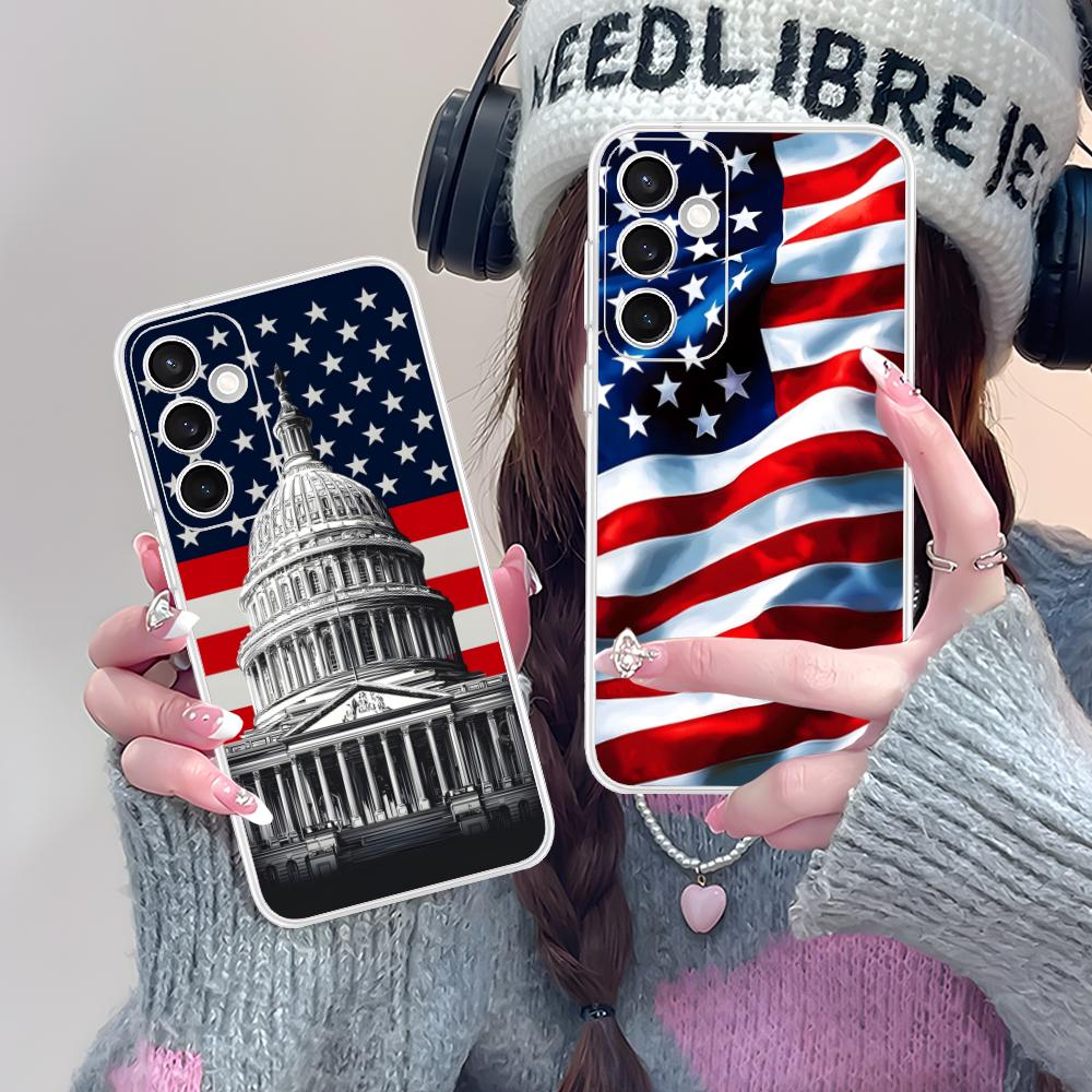 USA America Flag Clear Mobile Phone Case for Samsung Galaxy S25 S24 S23 S22 S21Plus FE Ultra Colorful Cover
