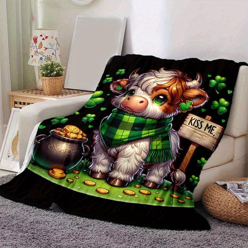 

1pc Cow Printing Lightweight Flannel Blanket, Comfortable and Warm Blanket, for Camping Sofa Bed and Couch Office, in All Seasons 130cmx150cm