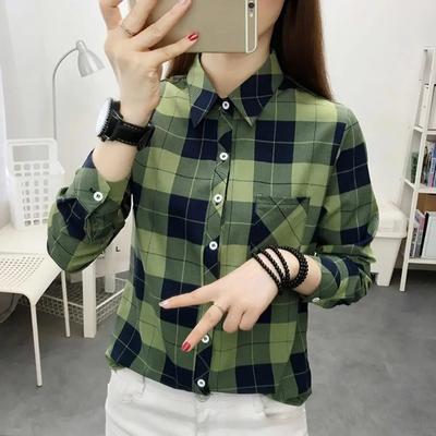 Women Shirt Long Sleeve All Match Single-breasted Casual Soft Dressing Up Polyester Plaid Print Women Shirt Top Female Clothing