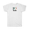 Gift T-Shirt : I Love Ireland Flag Heart Country Crest Irish Expat