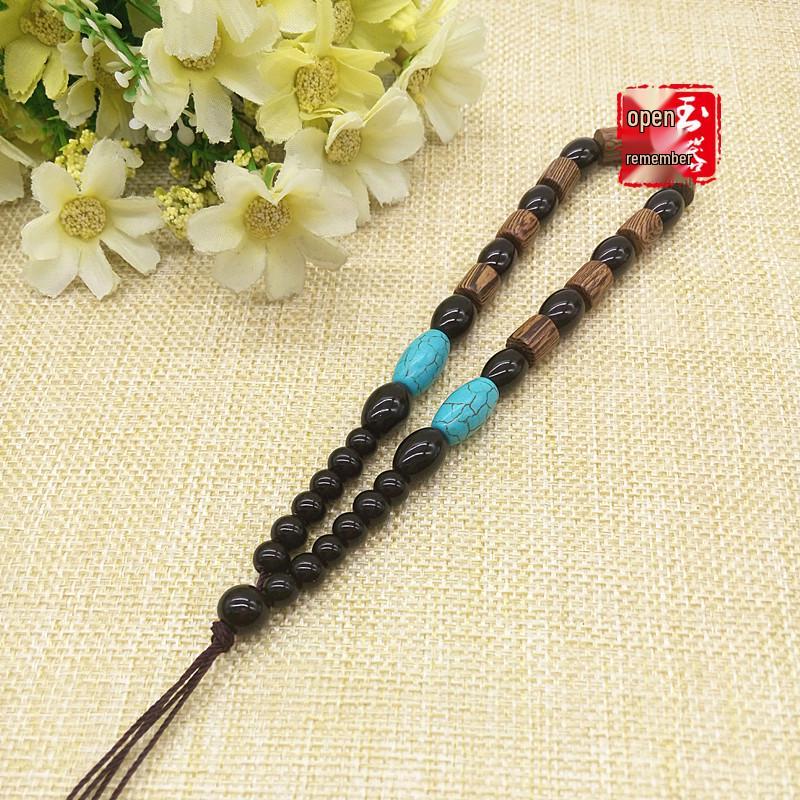 Handwoven Wenge Agate Bead Pendant Lanyard
