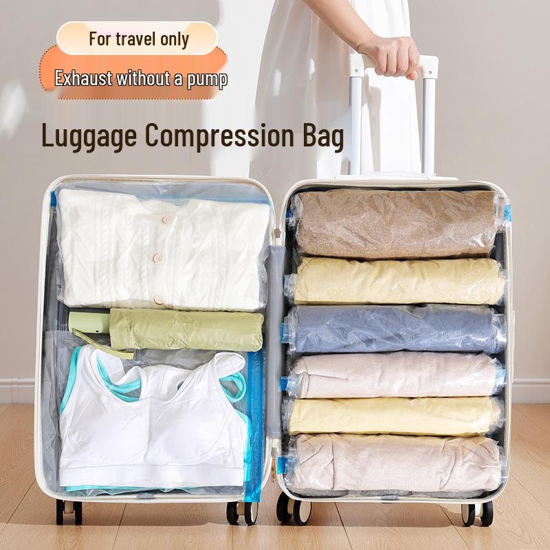 Hand-rolled Vacuum Compression Bag for Clothes: No Pump Needed, Waterproof Storage for Travel & Business Trips