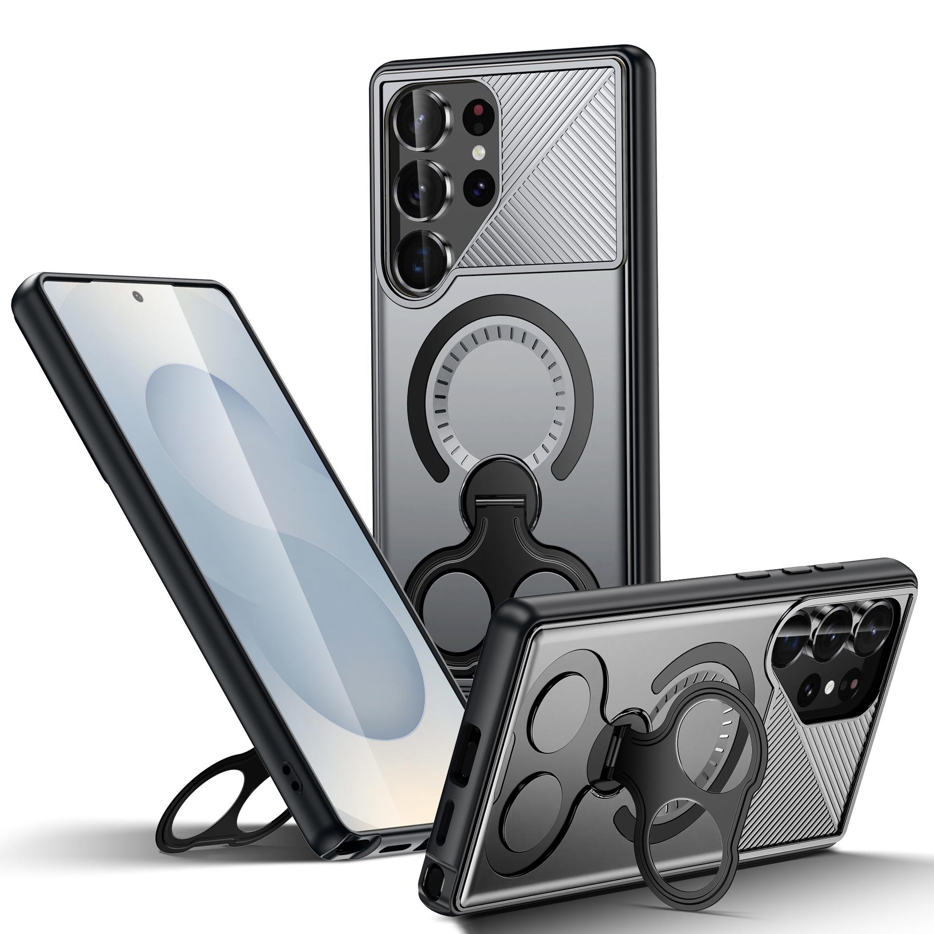 

Samsung S25 Ultra Dual Ring Stand Magnetic Drop-Proof Case for S24 PLUS A16/A26 S23 срібло сірий колір