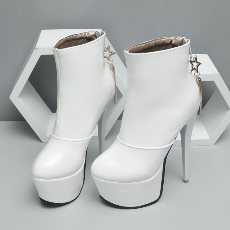 Sexy Platform Women's Ankle Boots Stripper High Heels Ankle Boot for Women Zipper Red White Party Fetish Dance Shoes Big Size 45