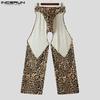INCERUN Men Elastic Waist Briefs Cutout Leopard Party Club Long Pants Trousers