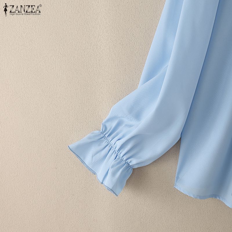 ZANZEA Women Elegant Round Neck Casual Long Sleeve Blouse