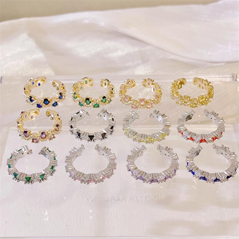 Color Treasure Diamond Opening Ring Niche Design Light Luxury High Sense Personality Fashion Super Fairy Zircon Row Diamond Ring Woman