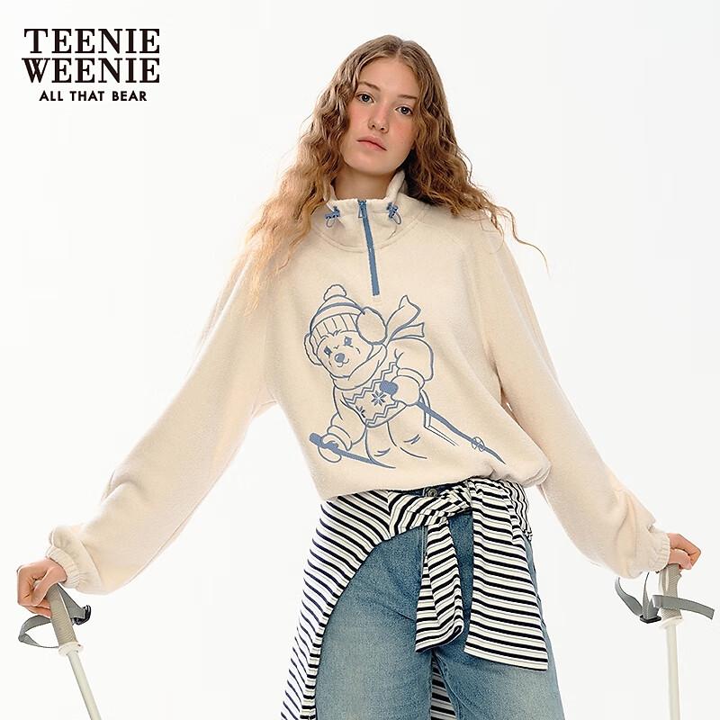 Teenie Weenie Women's Bear Graphic Stand-Collar Sweatshirt