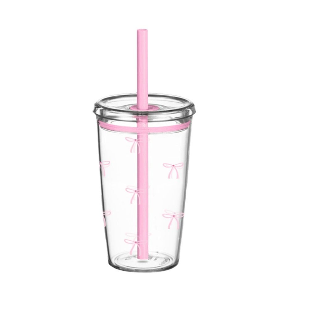 Plastic Cold Drinking Cup Bowknot Pattern Car Tumbler Cup Simple Coffee Cup  for Students