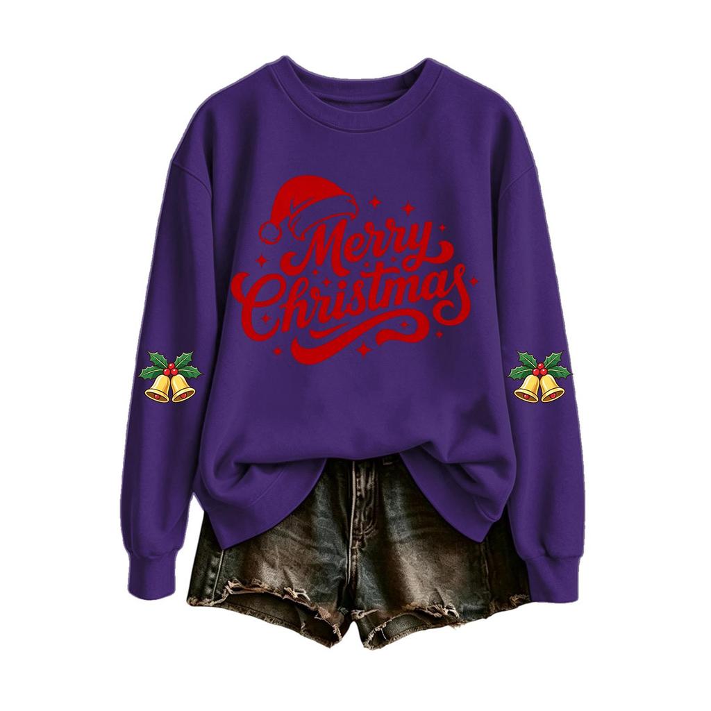 Women's Casual Christmas Letter Print Crewneck Sweatshirt for Holiday and Everyday Wear
