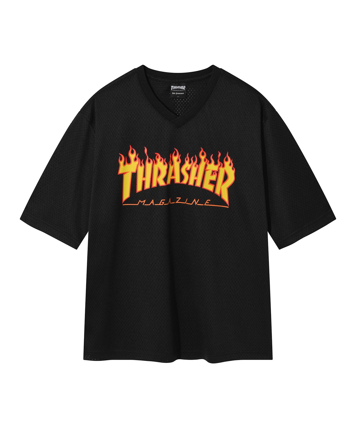 Treasure Flame Mesh V-Neck Short Sleeve T-Shirt Black M