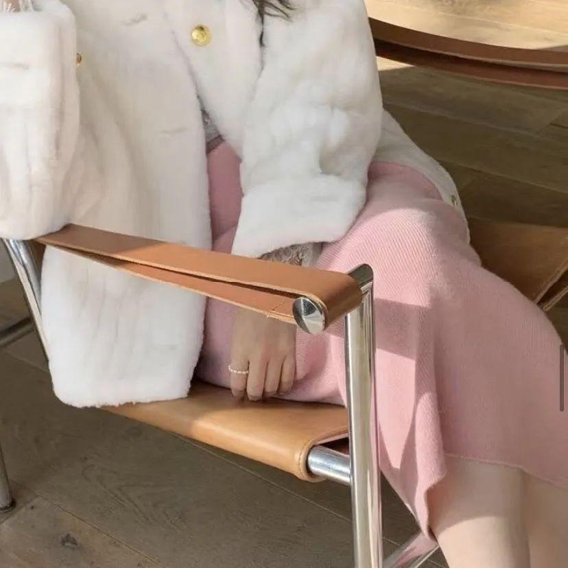 Falda Midi Tejida para Mujer Estilo Coreano 80cm Otoño Invierno Cintura Alta Ajustada Elegante Sin Abertura Falda Bodycon