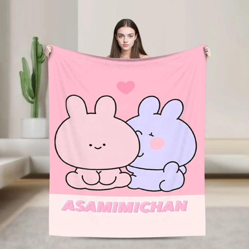 Asamimichaan Cute Asamimi Blanket Soft Warm Street Trend Plush Throw for Couch Bed Picnic Flannel Bedspread Cover