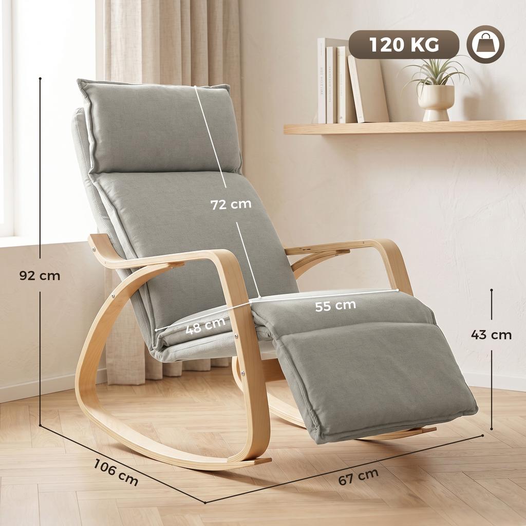 Light Gray Rocking Chair with Adjustable Footrest in 5 Positions
