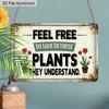 2D Flat 1pc 12"x8" Retro Plant Lover Aluminium Sign - "FEEL FREE TO TALK TO THESE PLANTS" Quote, Vintage Garden Decor, Durable Metal Wall Art for