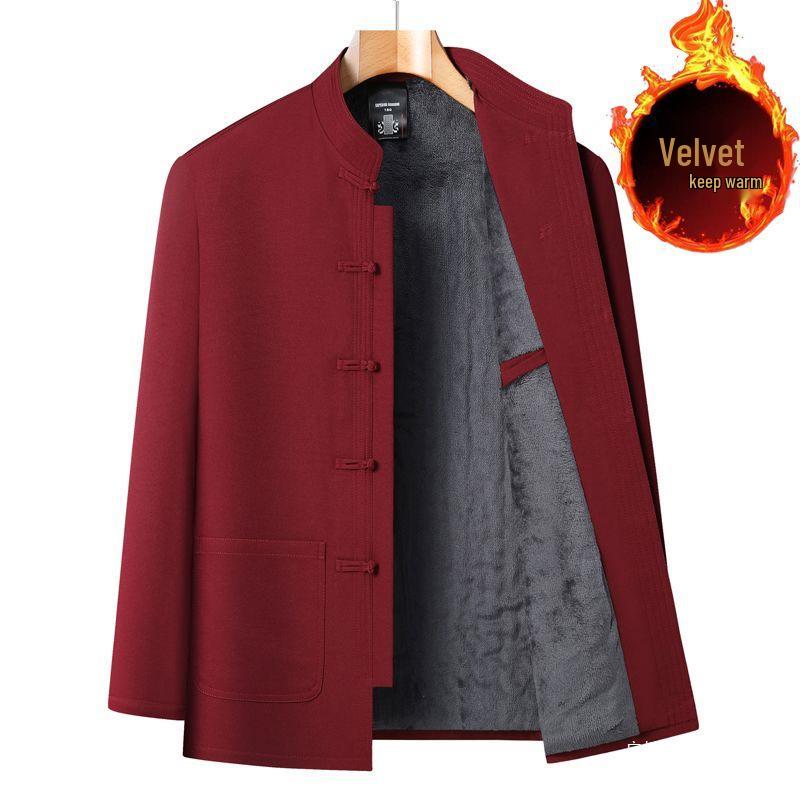 Fleece-Lined Cotton-Padded Tang Suit: Warm Winter Coat for Middle-Aged & Elderly Men