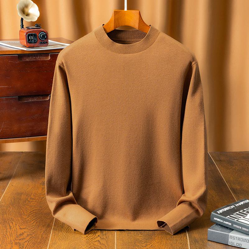 450g Fine Merino Wool Men's Half-High Neck Sweater - Autumn/Winter 2025, 16 Gauge, Machine Washable.