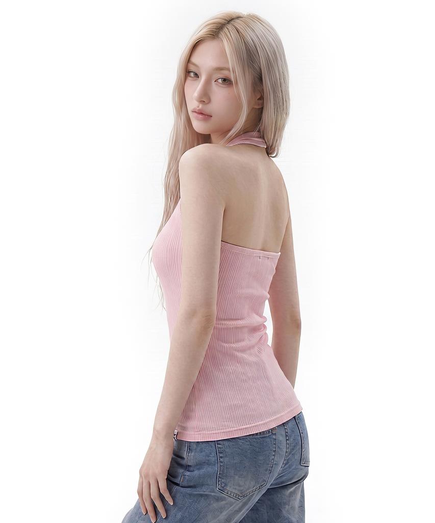 GRAVER [Woman] Ribbed Halter Sleeveless Top_2 Colors