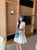 Women's Summer 2025 French White Sleeveless Camisole Dress with Flower Bud Puff Skirt