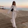 Women's Shirt Pleated Two Piece Set Loose Pants Suit Female
