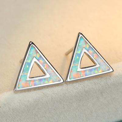 New Minimalist and Fashionable Blue and White Hollow Triangle Womens Versatile Earrings
