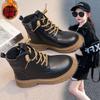 Children's Martin Boots Girls' Black Leather Boots 2025 New Girls' Single Boots Boys' Short Boots Autumn and Winter Velvet Cotton Boots Tide