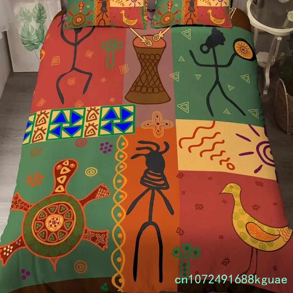 African Woman King Queen Duvet Cover Retro Exotic Tribal Black Girl Pattern Bedding Set Africa Polyester Quilt Cover Pillowcase