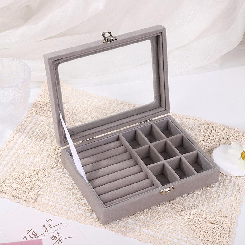 Velvet Jewelry Box with Anti-Oxidation, Transparent Acrylic Storage for Earrings, Necklaces, and Rings