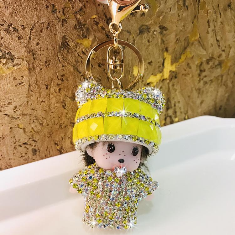 Monchchi Diamond Keychain Cute Monkey Keyring Kawaii Monchichi Hanging Ornament Car Key Chain Children Birthday Gifts s Carry Mini Lightweight